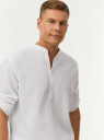 Рубашка с воротником-стойкой из смесового льна oodji для Мужчины (белый) Рубашка с воротником-стойкой из смесового льна oodji для Мужчины (белый), 3L300000M-2/50932N/1000N