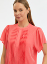Блузка с короткими рукавами и плиссировкой oodji для женщины (розовый), 11414012/35271/4100N