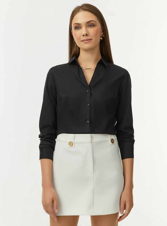 Рубашка базовая с V-образным вырезом oodji для Женщины (черный) Рубашка базовая с V-образным вырезом oodji для Женщины (черный), 13K02001B/42083/2900N