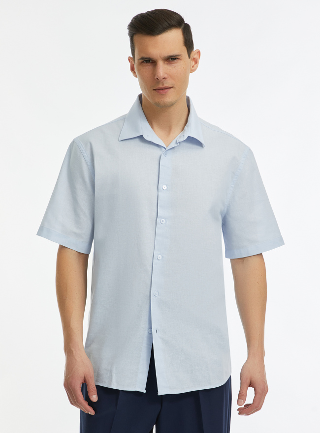 Рубашка свободного кроя с коротким рукавом oodji для мужчины (синий), 3L430005M/50942N/7000N