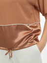 Блузка комбинированная на кулиске oodji для Женщины (бежевый), 11411226/50854/3500N