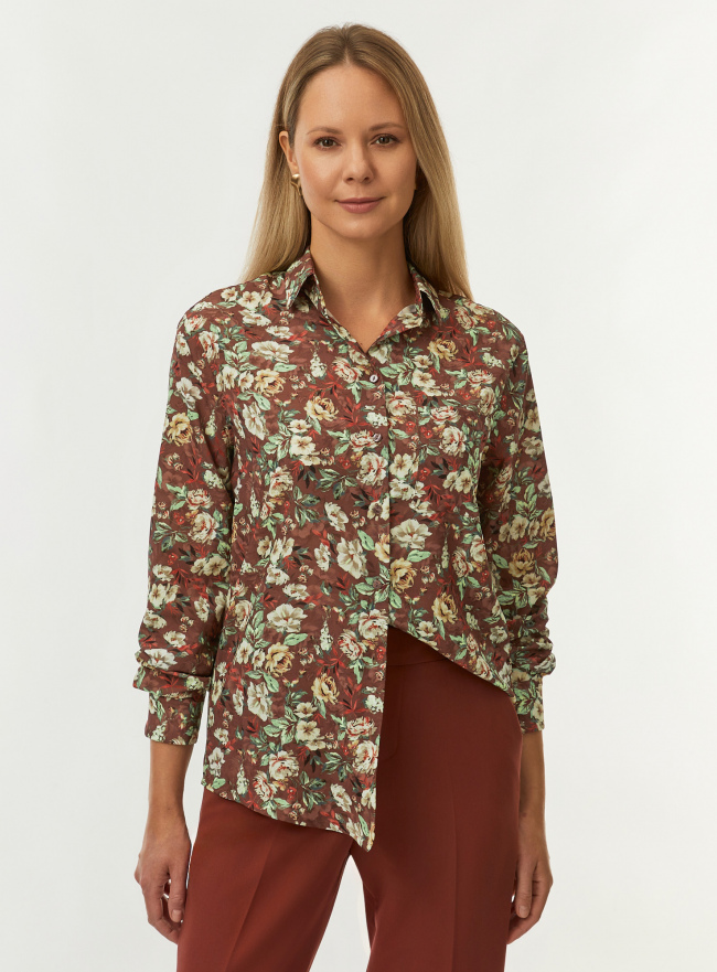 Блузка прямого силуэта с нагрудным карманом oodji для Женщины (красный) Блузка прямого силуэта с нагрудным карманом oodji для Женщины (красный), 11411134-1B/46123/3119F