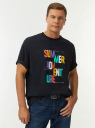Футболка свободного кроя с принтом oodji для Мужчины (синий) Футболка свободного кроя с принтом oodji для Мужчины (синий), 5L601007I-2/47420/7919P