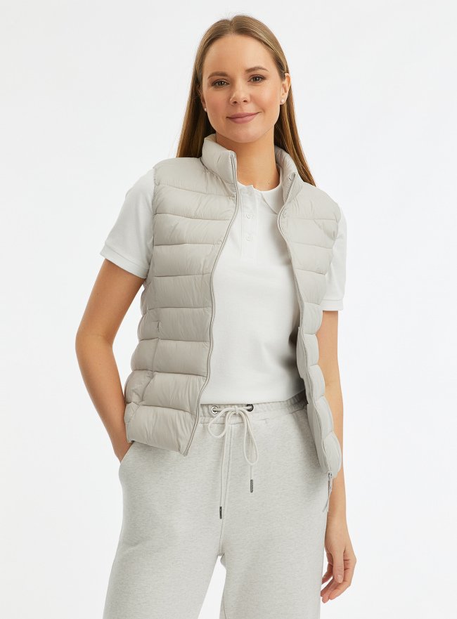 Жилет стеганый на молнии oodji для Женщины (серый), 19400112/33445/2000N