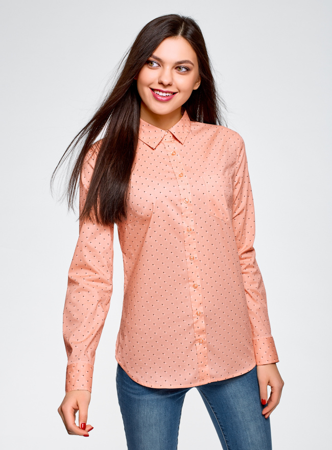 Рубашка базовая из хлопка oodji для женщины (оранжевый), 13K03007B/26357/5429O