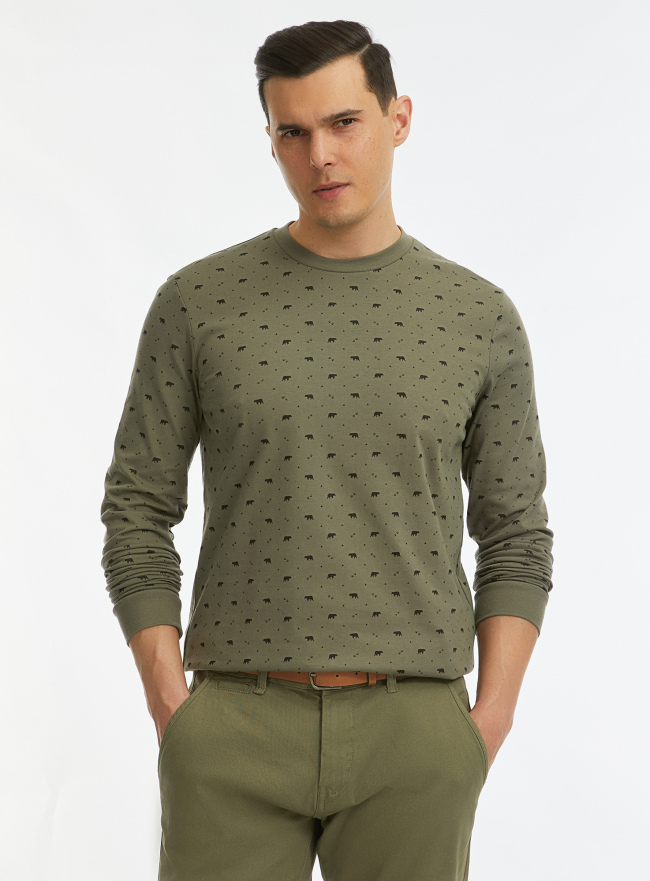 Лонгслив принтованный из хлопка oodji для Мужчины (зеленый) Лонгслив принтованный из хлопка oodji для Мужчины (зеленый), 5L522103I-20/49311N/6629G