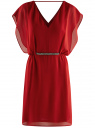 Платье шифоновое с декором на поясе oodji для женщины (красный), 21900307/38584/4500N