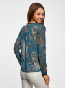 Блузка из струящейся ткани с контрастной отделкой oodji для женщины (бирюзовый), 11411059-2/38375/7355E