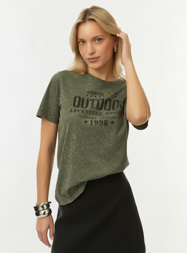 Футболка вареная с принтом oodji для Женщины (зеленый) Футболка вареная с принтом oodji для Женщины (зеленый), 14701117-39/47885N/6629P