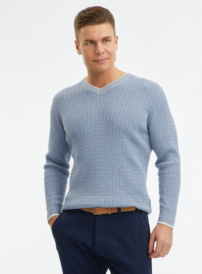 Пуловер прямого силуэта из хлопка oodji для Мужчина (синий), 4L212181M/51655/7012B