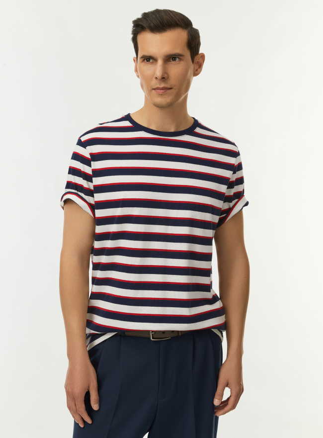 Футболка хлопковая в полоску oodji для Мужчины (синий) Футболка хлопковая в полоску oodji для Мужчины (синий), 5L641001I-67/46154/7512S