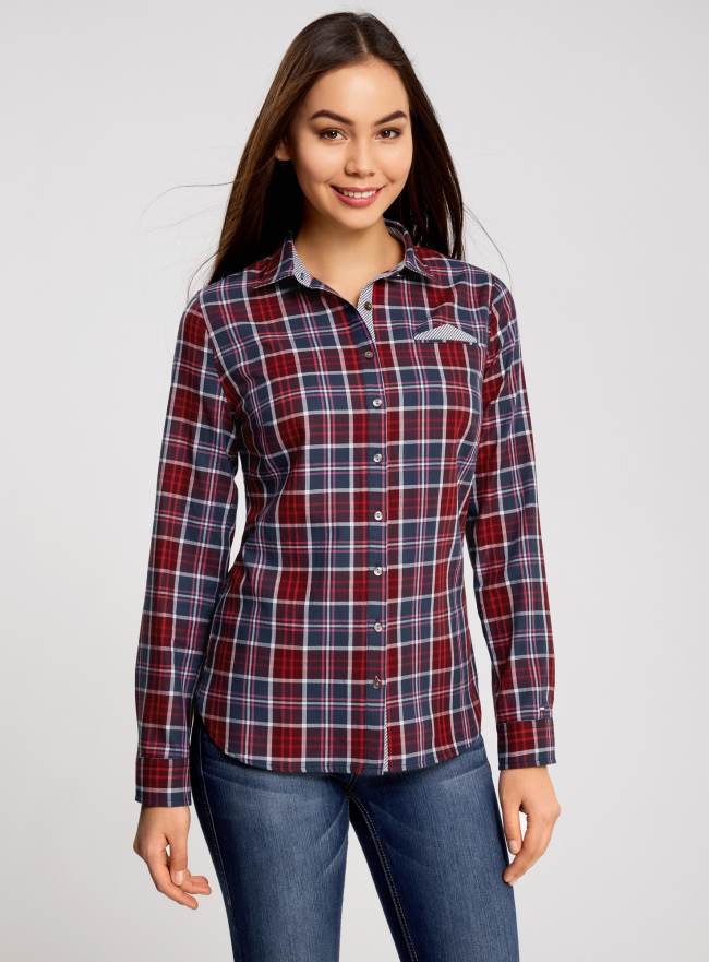 Рубашка принтованная хлопковая oodji для женщины (красный), 11406019/43593/4979C