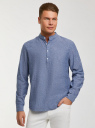 Рубашка с воротником-стойкой из смесового льна oodji для Мужчина (синий), 3L300000M-2/50932N/7500M