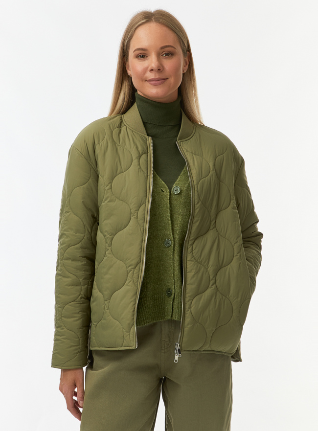 Куртка-бомбер стеганая oodji для Женщины (зеленый) Куртка-бомбер стеганая oodji для Женщины (зеленый), 18303121-2/33445/6800N
