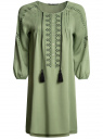 Платье вискозное с вышивкой и декоративными завязками oodji для женщины (зеленый), 21914003/33471/6200N