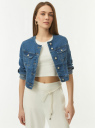 Куртка джинсовая без воротника oodji для Женщины (синий) Куртка джинсовая без воротника oodji для Женщины (синий), 11109003-5B/50824/7500W
