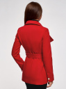 Пальто укороченное с поясом и воротником-стойкой oodji для Женщина (красный), 10104041/43442/4500N