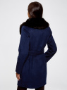 Пальто с поясом и отделкой из искусственного меха oodji для Женщины (синий), 10104030-2/45749/7900N
