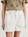 Шорты хлопковые с высокой талией oodji для Женщины (белый), 21804007/50957/1200N