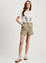Шорты хлопковые с высокой талией oodji для Женщины (зеленый), 21804007/50957/6600N