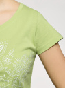 Футболка хлопковая с вышивкой oodji для Женщины (зеленый), 14701008-35/46154/6710P