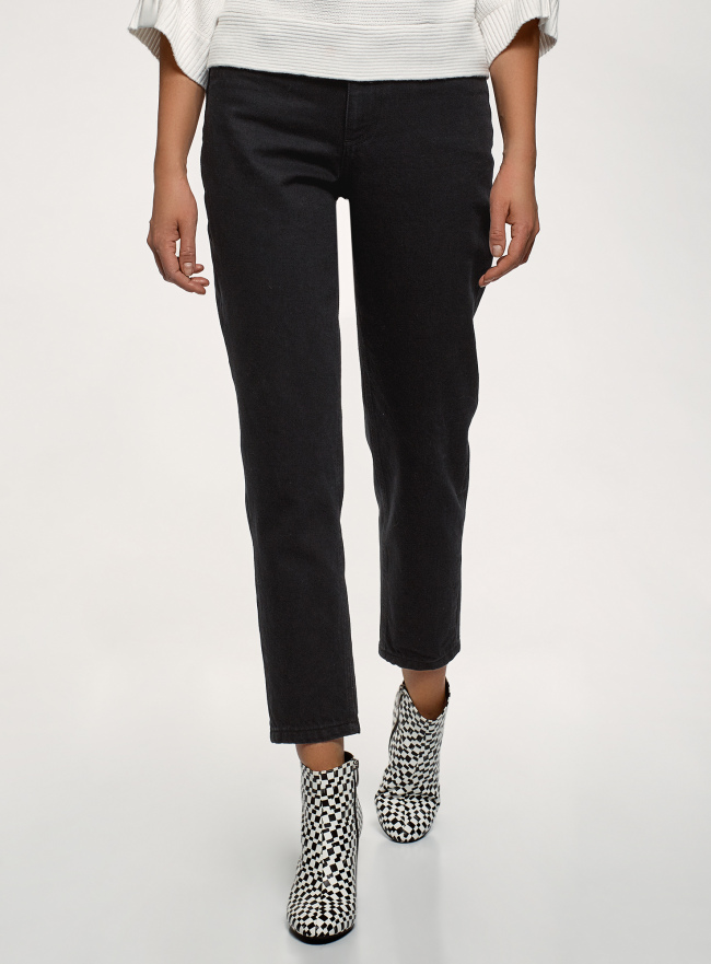 Джинсы mom fit с завышенной посадкой oodji для Женщины (черный), 12105110-7/50010/2900W