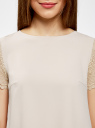 Блузка с кружевными рукавами oodji для женщины (бежевый), 21400398/31252/3300N