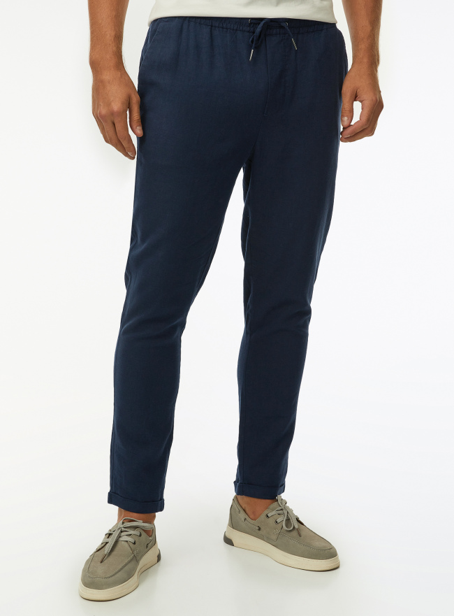 Брюки льняные на завязках oodji для Мужчины (синий) Брюки льняные на завязках oodji для Мужчины (синий), 2B100004M-1/49955N/7900N