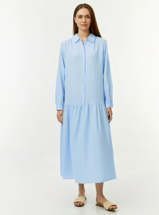 Платье макси из смесового льна oodji для Женщины (синий) Платье макси из смесового льна oodji для Женщины (синий), 11911055/50951/7000N