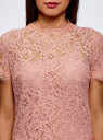 Блузка ажурная с коротким рукавом oodji для Женщины (розовый), 11401277/48132/4B00L