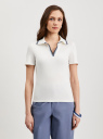 Поло хлопковое в рубчик с контрастной отделкой oodji для Женщины (белый), 29311002/50084/1200N