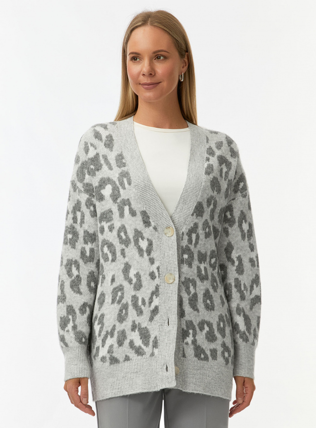 Кардиган свободного силуэта на пуговицах oodji для Женщины (серый) Кардиган свободного силуэта на пуговицах oodji для Женщины (серый), 63207216/51359/2325A