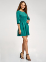 Платье трикотажное со складками на юбке oodji для женщины (зеленый), 14001148-1/33735/6D00N