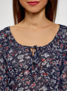 Блузка принтованная с завязками oodji для Женщины (синий), 21418013-2/17358/7945F