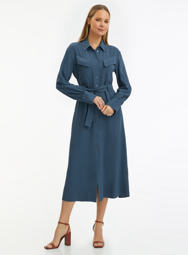 Платье-рубашка с нагрудными карманами oodji для женщины (синий), 11911057/51647/7500N