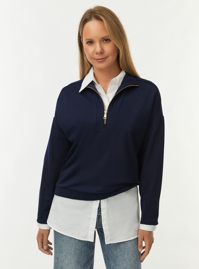 Джемпер с высоким воротом на молнии oodji для Женщины (синий), 14801092/50738/7902N