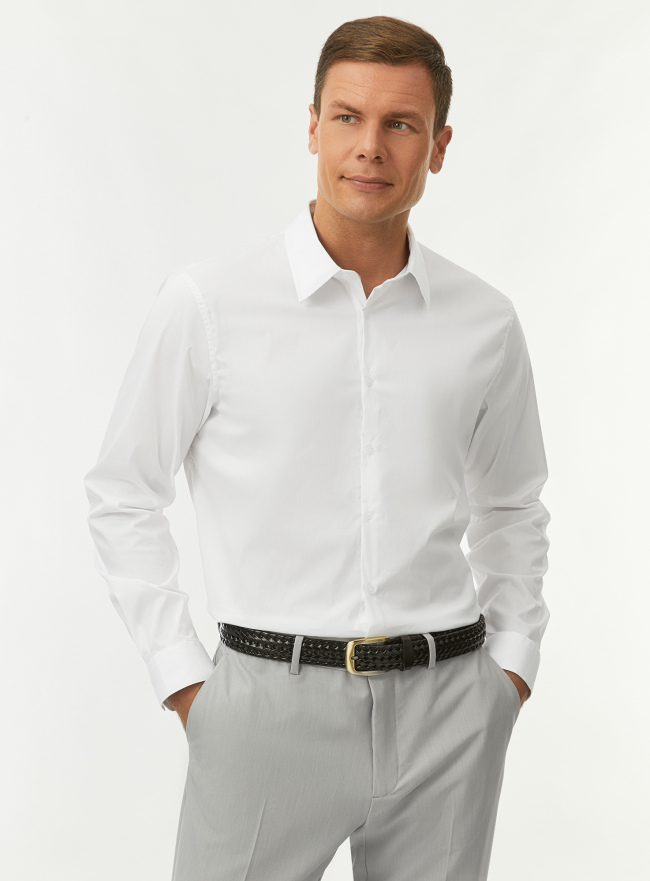 Рубашка приталенная с длинным рукавом oodji для Мужчины (белый) Рубашка приталенная с длинным рукавом oodji для Мужчины (белый), 3B140008M/34146N/1000N