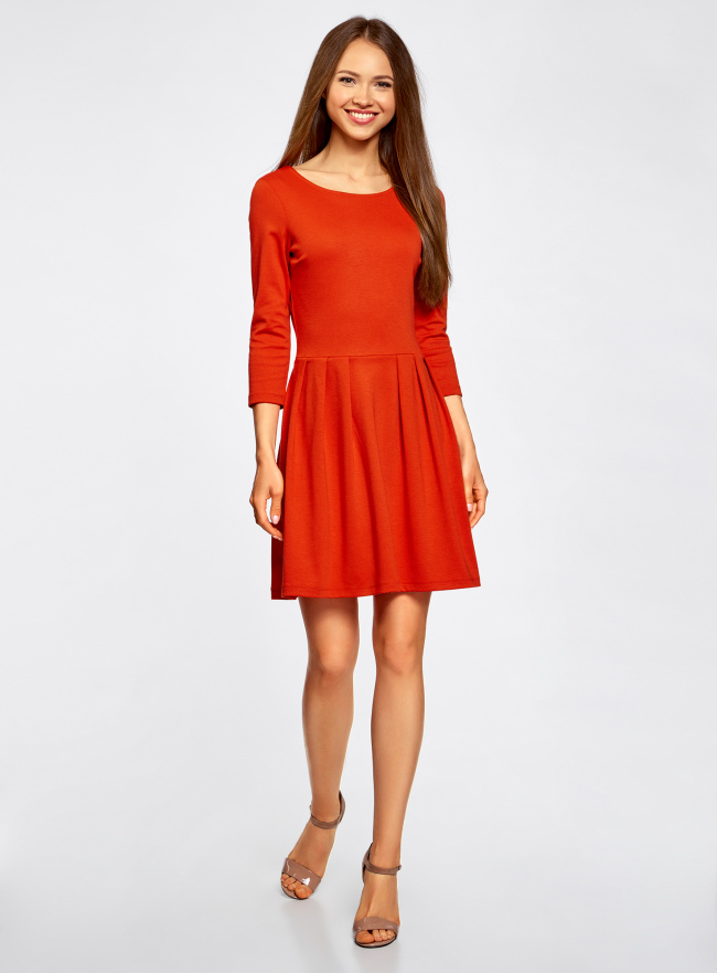 Платье трикотажное приталенное oodji для Женщины (оранжевый), 14011005/38261/5500N