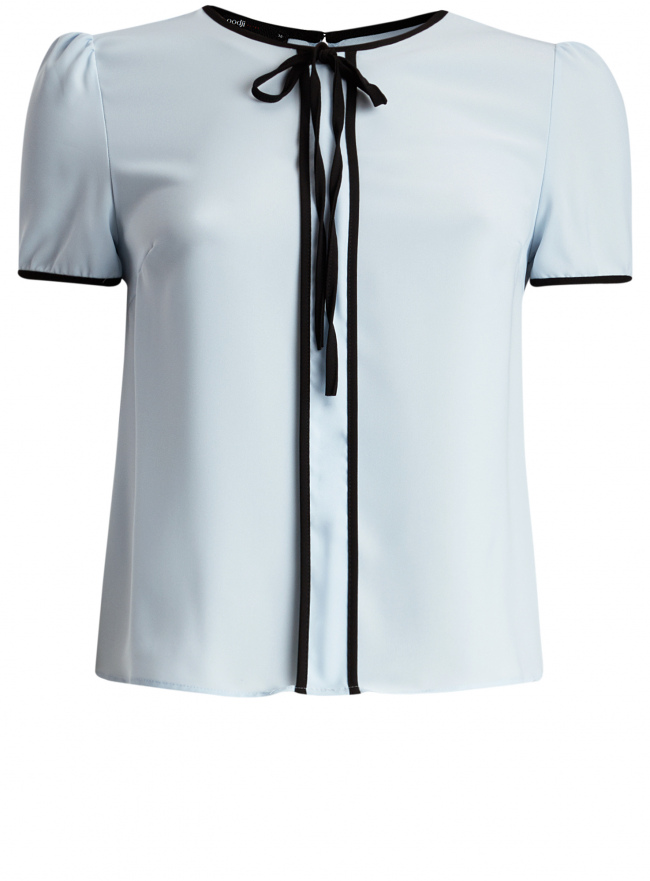 Блузка с коротким рукавом и контрастной отделкой oodji для женщины (синий), 11401254/42405/7000N