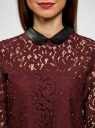 Блузка из кружева с воротником из искусственной кожи oodji для Женщины (красный), 21411092/43582/4900N