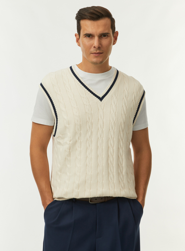 Жилет вязаный oodji для Мужчины (белый) Жилет вязаный oodji для Мужчины (белый), 4L407002M/51644/1279B