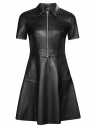 Платье из искусственной кожи с короткими рукавами с молнией на груди oodji для женщины (черный), 18L02002/45902/2900N