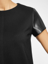 Платье свободного силуэта со вставками из искусственной кожи oodji для Женщины (черный), 14001185/43060/2900N