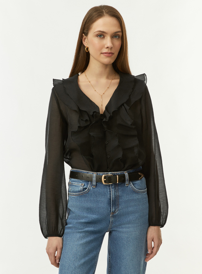 Блузка из лиоцелла с рюшами oodji для Женщины (черный), 21400407/52971/2900N