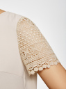 Блузка с кружевными рукавами oodji для женщины (бежевый), 21400398/31252/3300N