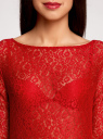 Платье кружевное с вырезом-лодочкой oodji для женщины (красный), 59801010/46001/4500N