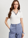 Поло хлопковое в рубчик с контрастной отделкой oodji для Женщины (белый), 29311002/50084/1200N