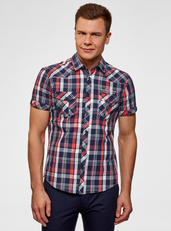 Рубашка клетчатая с нагрудными карманами oodji для мужчины (разноцветный), 3L410118M/34319N/7541C