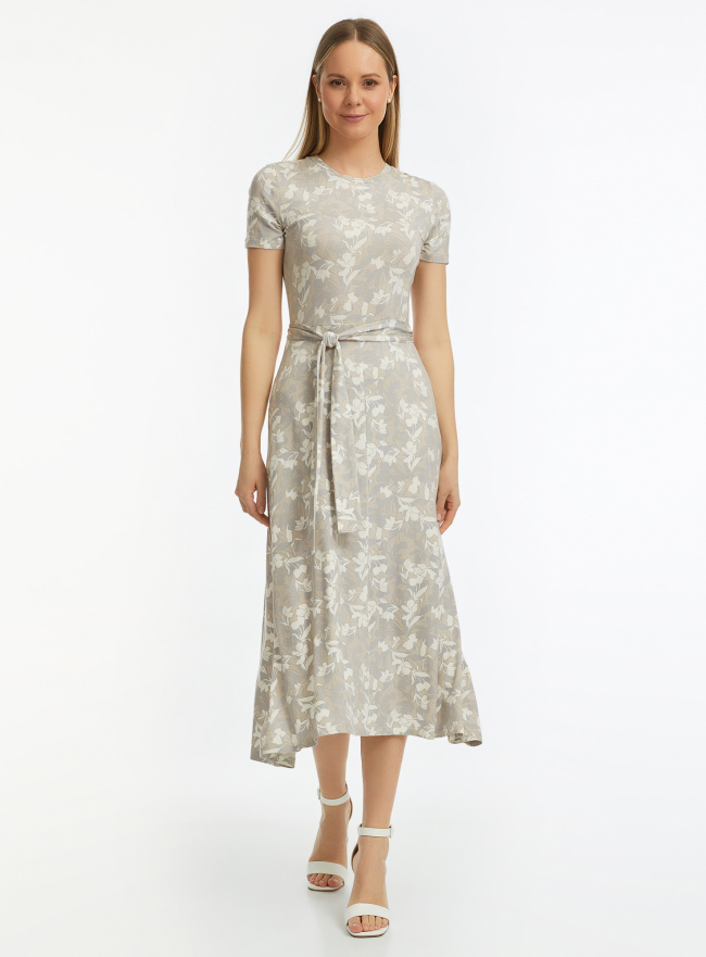 Платье принтованное с коротким рукавом oodji для Женщины (бежевый), 14011090-3/49253/3312F