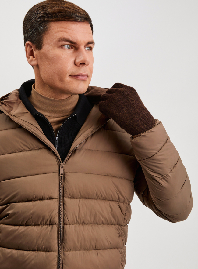Перчатки вязаные из шерсти oodji для Мужчины (коричневый), 8L021002M/52101/3900M